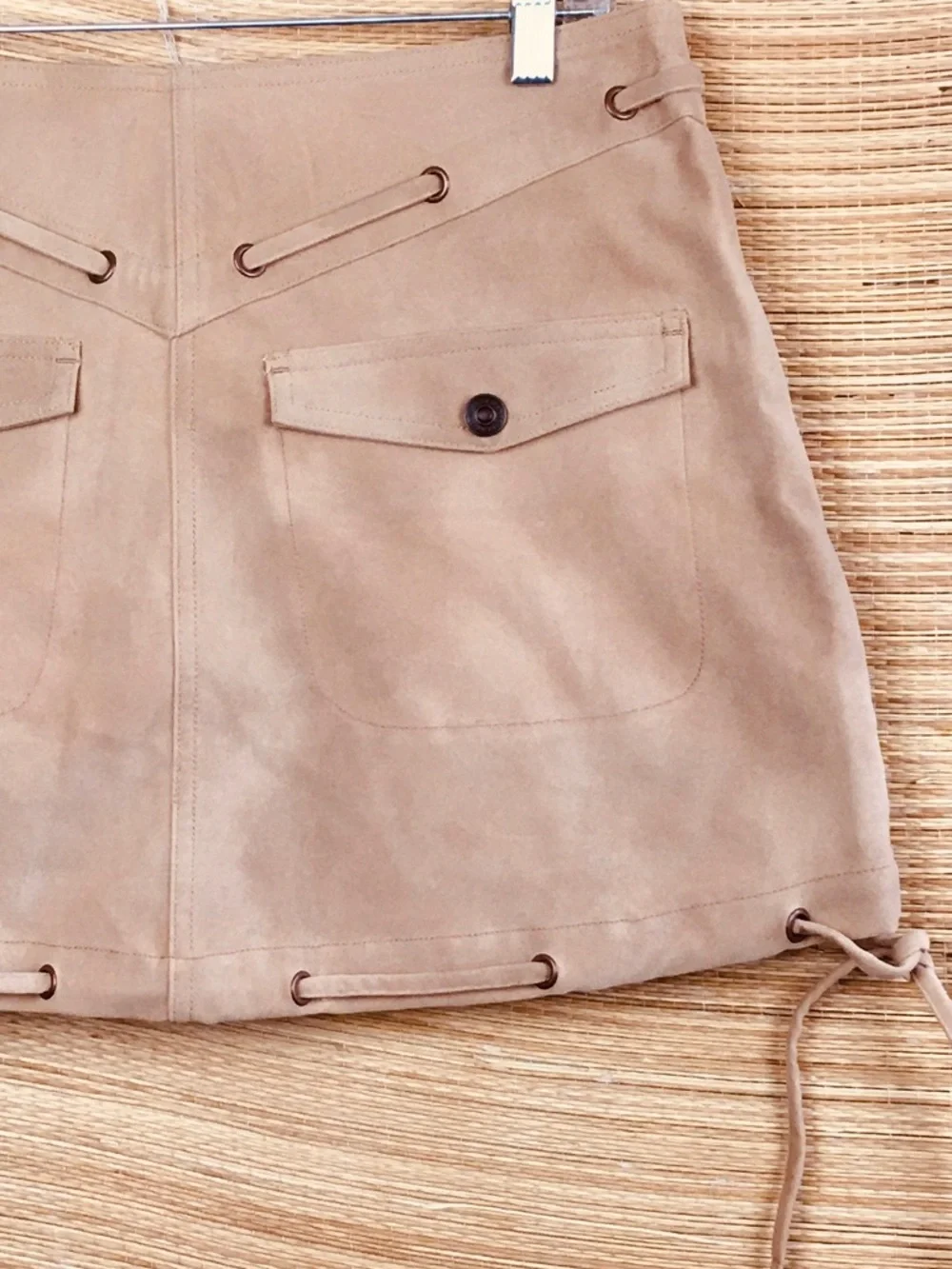 Free People / We The Free - Sierra NWT Vegan Suede Western Mini Skirt Beige Sz 6
